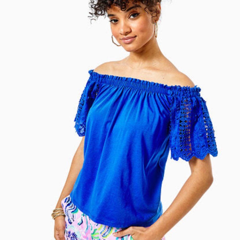 Lilly Pulitzer Fayette Off the Shoulder Top sz Small FREE SHIPPING